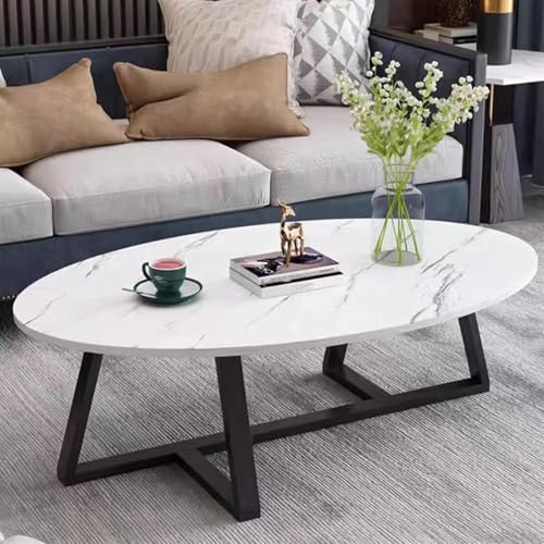 Huhote Couchtisch, Wohnzimmertisch mit Metallgestell, Satztisch, Oval Wohnzimmertisch, Sofatisch, Beistelltisch, Kaffetisch, Teetisch, Wohnzimmer möbel für Büro, 100 x 55 x 45 cm, Schwarz