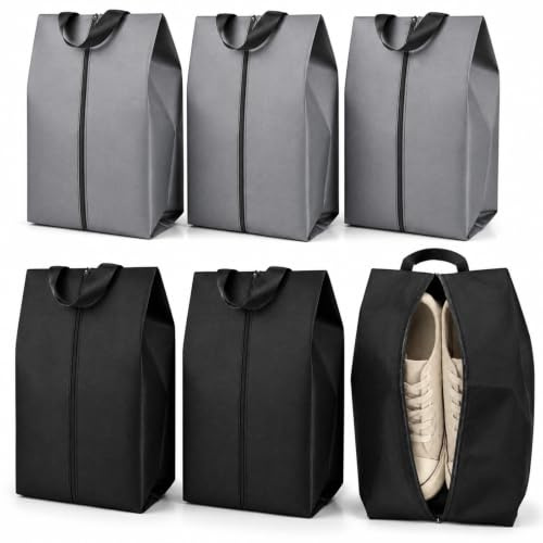 6 Stück Großer Schuhbeutel Reise, Wasserdicht Schuhtasche mit Reißverschluss, Shoe Bag Organizer Koffer Schuhsack Reise für Reisen oder zur Aufbewahrung zu Hause (Schwarz, Grau)