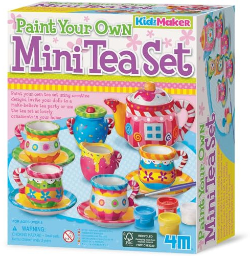 4M Dipingi il Tuo Mini Det da Tè, Kit Creativo per Bambini Dipingere Ceramica, Multicolore, 00-04541