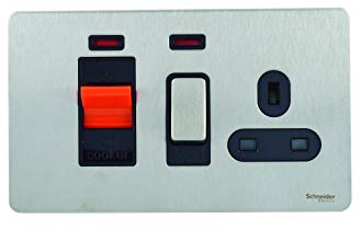 Schneider Electric - Placa tomacorriente para cocina (sin tornillos, 45 A DP, acero inoxidable, 2 interruptores)