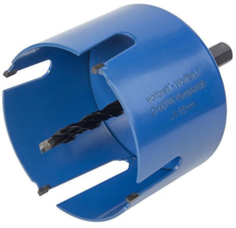 wolfcraft Scie Cloche Universelle CT Ø 85 mm pour Bois et Maçonnerie | Tranchants carbures spéciaux pour briques, carrelage et plastiques avec foret centreur CT 8 mm et boîte. Art. 3885000