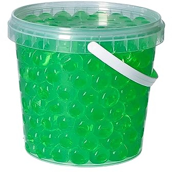 trendfinding 1 Liter Eimer aus Kunststoff mit Deckel Deko Hydro Wasser Perlen Kugeln künstliche Blumenerde Aquaperls Aqualinos zum Dekorieren Ø 1,5 bis 2,5 cm grün