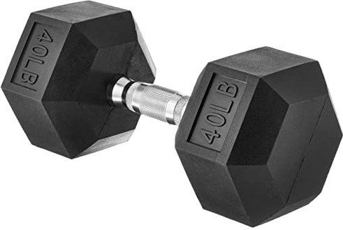 Amazon Basics Rubber Hex Dumbbell Weight with Comfortable Handle for Home Gym Workout, 40 pound, Single, Black