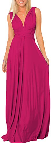 Robe longue convertible pour femme - Robe de soirée, de bal, de mariage, de cocktail., Rose foncé, XL