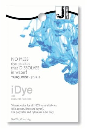 Jacquard iDye Turquoise Fabric Colour for Natural Fibres Like Cotton and Silk, Simple Washing Machine Soluble Packet for Garment Projects, Textiles, 14g