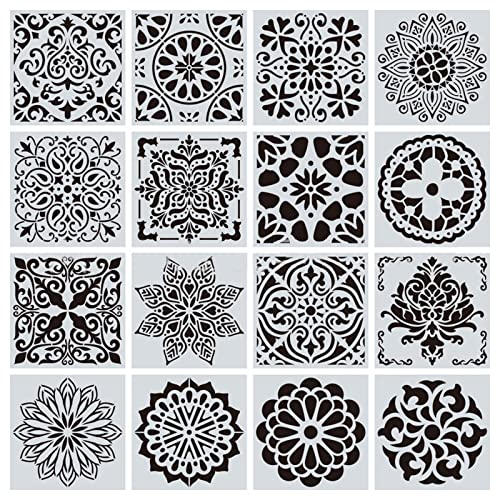 nuoshen 16 wiederverwendbare Schablonen, Mandala-Schablonen, lasergeschnitten, Malvorlage, Malschablone für DIY Wände, Kunst Scrapbook