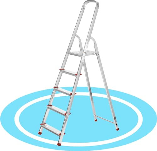 packer PRO Escaleras Plegables Aluminio de Tijera Super Resistente hasta 150Kg, Acero y Aluminio Antideslizantes, Altura de Trabajo hasta 290cm, 5 Peldaños