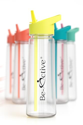 Be-Active Motivational 900ML Water Bottle | with Times to Drink | Straw | Hydrate | BPA Free | Tracker (Yellow)