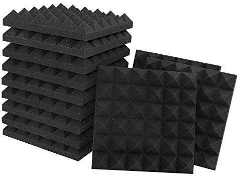 Acoustic Panels - 12 Pack 12x12x2 Inches Black Pyramid Acoustic Foam, Fire-Proofed Soundproof Wall Panels, 25kg/CBM Sound Proof Foam Panels ， Sound Panels for Recording Studio and Music Room