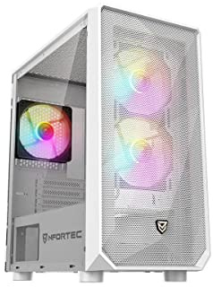 Nfortec DYS Torre Gaming MicroATX con Frontal 3D mallado, 3 Ventiladores ARGB, Vidrio Templado con bisagras y filtros Antipolvo - Color Blanco