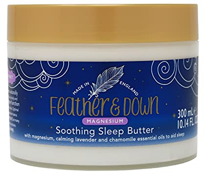 Feather & Down Wohltuende Magnesium-Schlafbutter (300ml) – mit Magnesium sowie beruhigendem ätherischen Lavendel- und Kamillenöl, um das Einschlafen zu fördern. Ohne Tierversuche. Vegan.