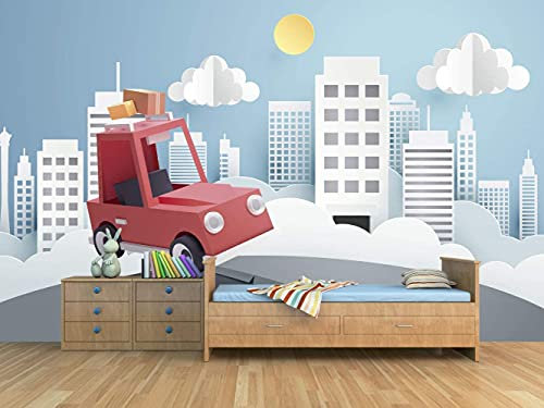 Oedim Kindertapete für Wand, Auto, Rot, Wand, Tapete, Wandtapete Selbstklebend, Dekoration für Esszimmer, Wohnzimmer, Zimmer