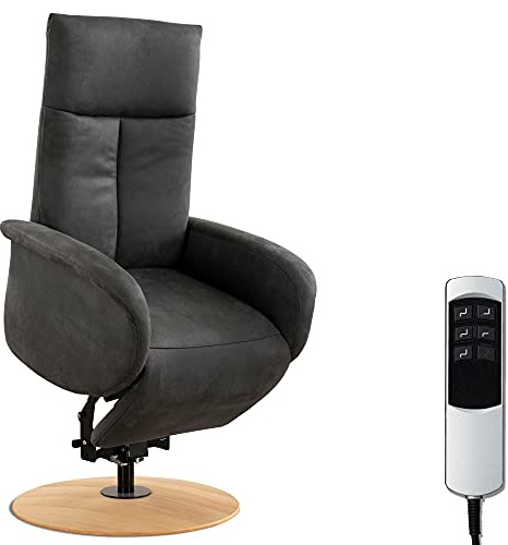 CAVADORE TV-Sessel Juba mit Akku / Fernsehsessel mit Aufstehhilfe + elektrisch verstellbarer Relaxfunktion / 2 E-Motoren / 75 x 112 x 82 / Lederoptik, Grau