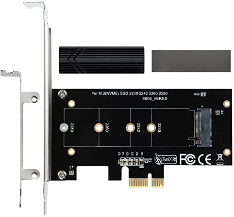 NVME PCIE Adapter M.2 SSD auf PCIE - Leistungsstarke Kühlkörperableitung - Kompatibel mit X1, X4, X8, X16 Interface für M-Key M.2 SSD - 2230,2242,2260,2280 - Komplettpaket enthalten