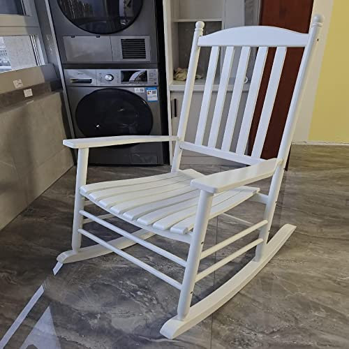 Rocking Chairs,solid wood rocking chair,schaukelstuhl holz outdoor,schaukelstuhl camping,Mit übergroßer hoher Rückenlehne und großer Sitzfläche eignet es sich für Garten, Rasen, Terrasse ( Color : Whi