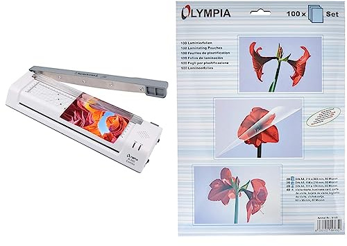 Olympia A 350, Kombi Laminier- und Schneidegerät für A3, 75/80 - 125 Micron, 3130 & Laminierfolien-Set 80 Mikron DIN A4, A5,A6, Visitenkarte