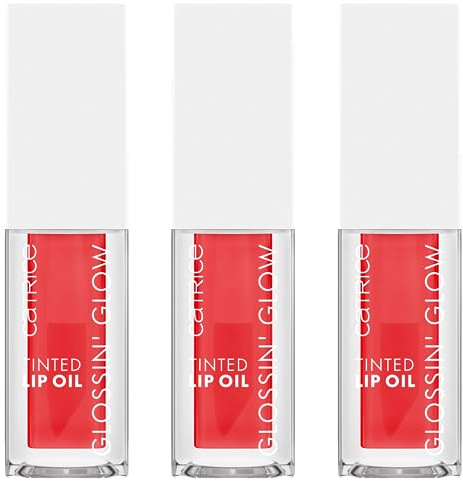 Catrice Glossin' Glow Tinted Lip Oil, Lipgloss, Nr. 020, Rot, pflegend, Färbeeffekt, mit Ölen, natürlich, glänzend, vegan, ohne Parabene, ohne Mikroplastikpartikel, Nanopartikel frei, 3er Pack (3x4ml)