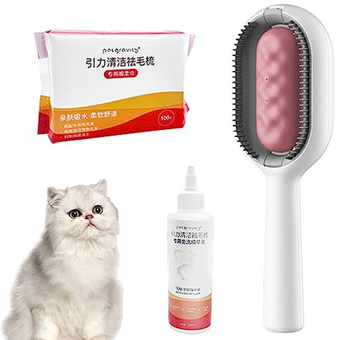 Pet Hair Removal Comb with Water Tank,poodle Pet Hair Removal Rake Comb Brush,cat Brushes Short Hair,pet Comb,cat Brush ,4 In 1 Universal Pet Knots Remover,with 10 Pieces Cotton Soft Towel Pink