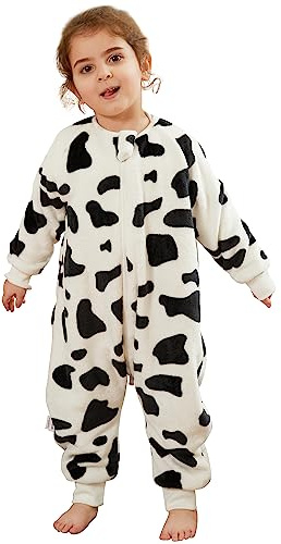 XQ&XG Baby Schlafsack mit Füßen 2.0 Tog,Kinderschlafsack mit Beinen | Schlafsack Kinder mit langen Ärmeln für mädchen und Junge,Kuh,80