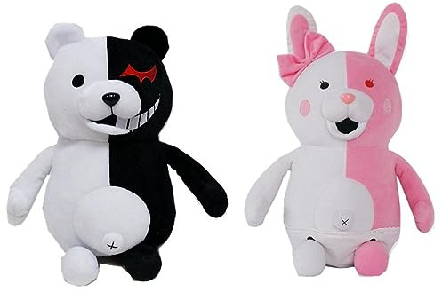 MayDee 2 Danganronp Plüschtiere, Schwarzer Bär Rosa Bär Plüschpuppe, 25cm Cartoon Stoffpuppe Für Männer Frauen