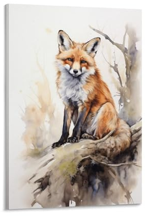 Aquarell Fuchs Leinwanddrucke Wandkunst Abstrakte Natur Tier Poster Wanddekoration für Heimdekorationen Kunstwerk