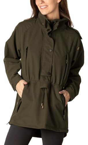 Ladies Long Shooting Smock Womens Waterproof Hunting Smocks Overhead Mesh Lined Field Coat (UK, Numeric, 8, Regular, Regular, Dark Olive)