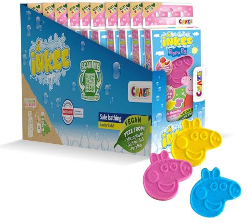 INKEE Peppa Pig Mini Badebomben Kinder - 30 Badekugeln mit Erdbeerduft