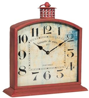 Biscottini Analoge Tischuhr 40,5 x 13,5 x 47,5 cm – Kinderzimmeruhr Made in Italy – Nachttischuhr aus Eisen in Antikrot