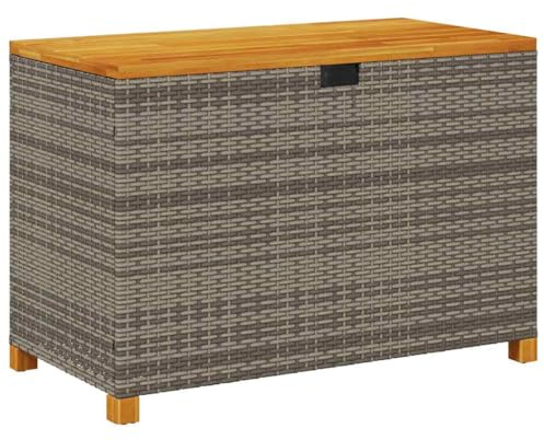 vidaXL Gartentruhe Grau 110x55x63 cm Poly Rattan Akazienholz