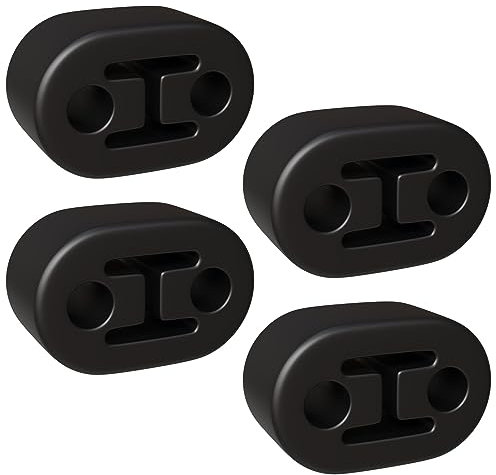 4 unidades de goma para tubo de escape universal, apto para todos los vehículos, para proteger el sistema trasero, 2 orificios de 12 mm, color negro