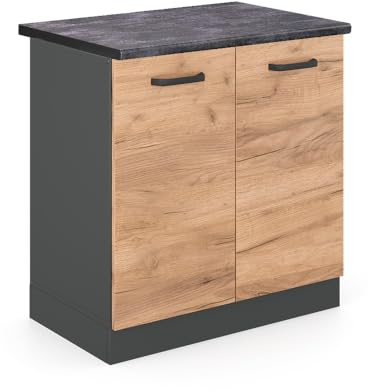 Vicco Spülenunterschrank R-Line, Goldkraft Eiche, 80 cm | 2 Türen · AP Anthrazit inkl. · Höhenverstellbare Füße · Großer Innenraum ✓ · ✓ Frei kombinierbar