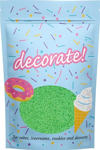 decorate! - 100s and 1000s - Bright Green St Patrick's Day Cake Topper Sprinkles - 500g Edible Matt Ball Cupcake Decorations - For Birthdays & St Paddy's Celebrations