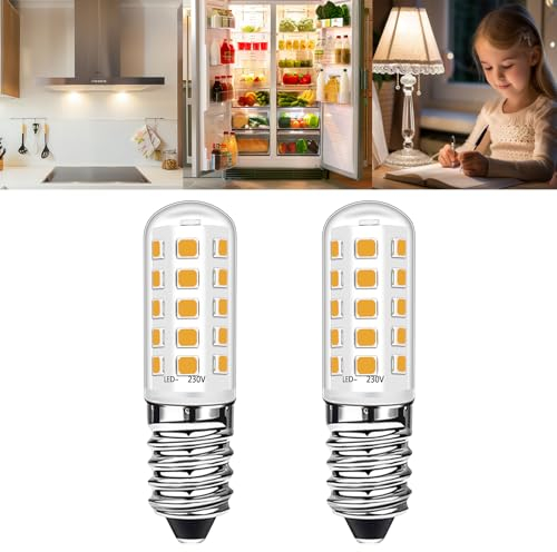 Ugvmn E14 LED Warmweiss Leuchtmittel für Kühlschrank, 2700K Lampe 3W entspricht 40W, Birne 360 Lumen, Glühbirne für Kühlschrank Salzlampe Nähmaschine, Nicht Dimmbar, 2 Stück
