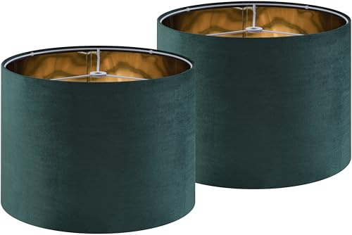 Green Velvet Lampshades Set of 2 Medium Drum Lamp Shade 13 Top x 13 Bottom x 10 High (Spider) Modern Lamp Shade - Ideal for Table & Floor Lamps - Lampshades Replacement - By GO&SO