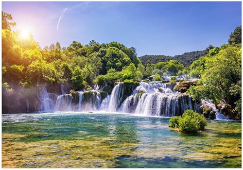 WallArena - Vlies Fototapete Wasserfall 400x280 cm - Fototapeten - Tapeten - für Wohnzimmer Schlafzimmer - Vliestapete Wandtapete Tapete 3D Effekt- inkl. Kleister - Wald Landschaft Natur