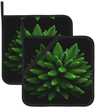 Set di due presine quadrate resistenti al calore con foglie di abete rosso, 20,3 x 20,3 cm, tessuti di qualità, anti-scottatura e facili da pulire