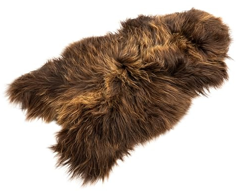 Decorating Sheepskins premium naturligt brun Island lammskinn, äkta 120–130 cm, luktfritt, fårskinn äkta stor, mjuk och fluffig, pälsmatta, päls för stolar, lammskinn, fårskinn