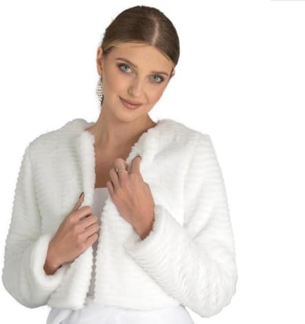 deine-Brautmode Brautjacke Jacke Bolero Hochzeit Braut Hochzeitsjacke Bolerojacke Langarm Fell Webpelz (DE/NL/SE/PL, Numerisch, 38, Regular, Regular, Ivory)