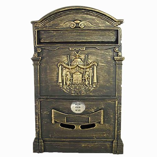 YCXJB Briefkasten zur Wandmontage, Wandbriefkasten mit Großem Fassungsvermögen und Zahlenschloss, Briefkasten mit Zahlenschloss für Privathaushalte, Aluminiumguss, 26x9x41 cm(Gold)
