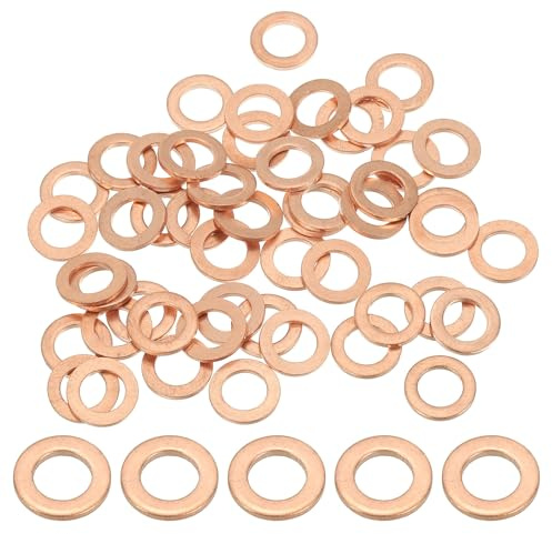 PATIKIL 50pcs Arandela de Cobre M6, Anillo de Sellado, 10x6x1mm(OD*ID*Grosor) Junta Plana Métrica Crush Accesorios Hidráulicos para Tornillos Perno Tapones de Cárter Drenaje de Aceite