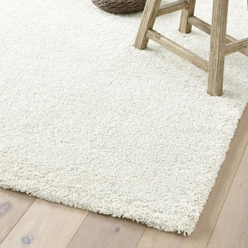 Steffensmeier Hochflor Teppich Sevilla | Shaggy | langflor Teppich | Wohnzimmer | Weiß, Größe: 120x170 cm