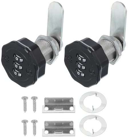 PATIKIL Combination Cam Lock 2 Pcs Zinc Alloy Keyless 3-Digit Password File Cabinet Lock 1 Cylinder Chrome Finish Security Lock with Screw for Drawer Cupboard Black