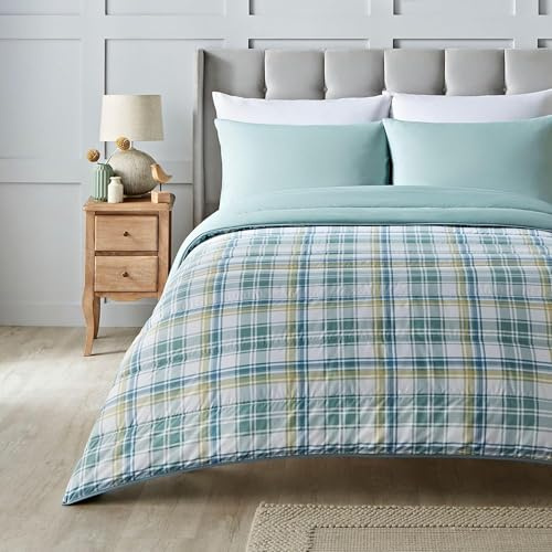 Night Lark Coverless Duvet and Pillowcase Set, Spring Summer Collection – 6 Tog Super King Coverless Duvet with Advanced Smartfil® Fibre, Machine Washable – Country Check, Super King Bed Size
