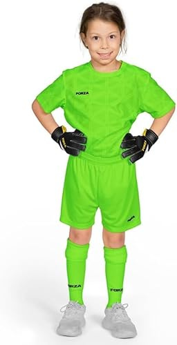 FORZA Kit Portiere A Maniche Corte per Bambini – Set Completo Unisex Junior con Maglia, Pantaloncini E Calze [5-14 Anni] | Leggero & Traspirante (Verde Fluorescente, 13-14 Anni)