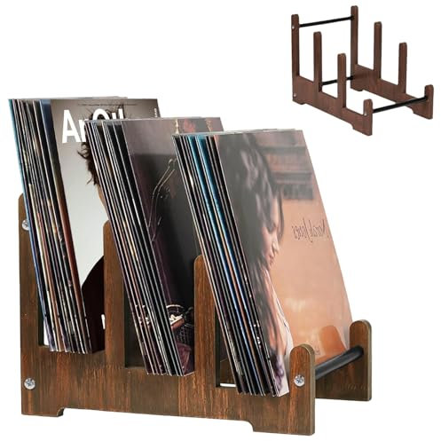 Hengrongshen Schallplattenständer, Schallplatten Aufbewahrung Vinyl Halter, Schallplatten Halter aus Holz, Schallplatten Regal Bietet Platz für bis zu 60 Vinyl-Schallplatten in Standardgröße