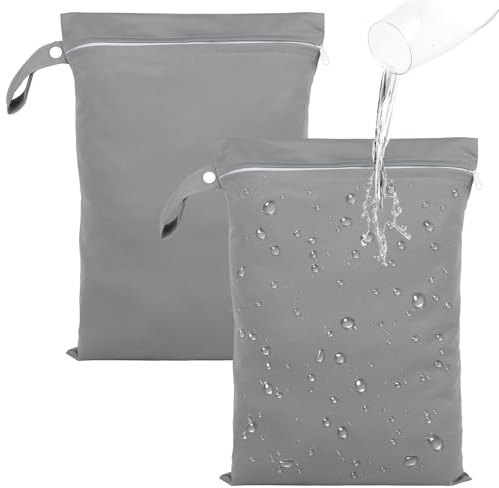 Deepton 2 Stück Nassbeutel 40 x 30 cm, Wasserdicht Wetbag Schwimmsachen | Nasstasche mit Reißverschluss, Wiederverwendbar Reise Wäschesack für Badeanzüge, Strandtücher, Windeln, Grau