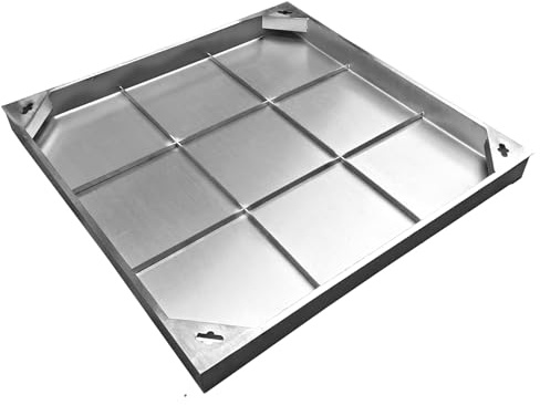 NATOTELA Schachtabdeckung, transparente Öffnung, 600 x 600 mm, Edelstahl, versenkter Schachtdeckel und Rahmen, quadratisch, robust, eingebettet, unsichtbar, dekoriert, Inspektionskammerdeckel für