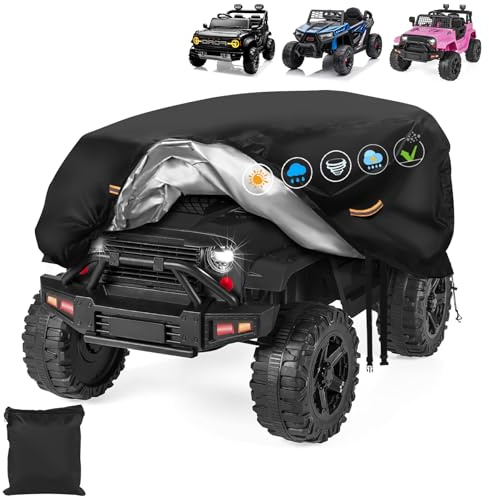 Electric Car Cover Kids Waterproof All Weather，Upgraded Large Toy Car Covers，Heavy Duty Outdoor Toy Cover with Nano Coating,Windproof Buckle and 3 Reflective Strips,Universal Kids' Ride-on Accessories