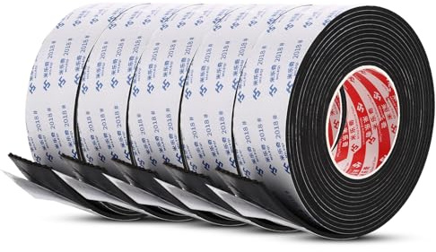 APACALI Lot de 5 rouleaux de ruban d'étanchéité en caoutchouc mousse autocollant - 50 mm x 5 m (3 mm d'épaisseur) - Pour joint de porte, fenêtre, isolation acoustique | Ruban d'étanchéité autocollant