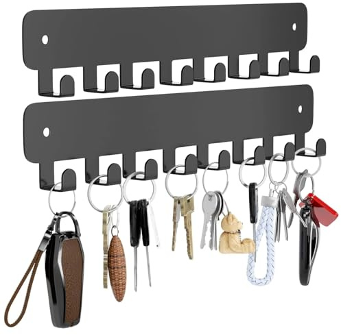 2 Stück Schlüsselbrett Ohne Bohren mit 8 Haken - Schlüsselbrett Schwarz, Schlüsselleiste Selbstklebend Schwarz, Schlüsselbrett Ohne Bohren mit Klebestreifen auf der Rückseite, Wandlagerung Küchen